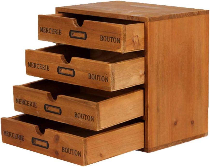 Caja de almacenamiento de madera con cajones, organizador de escritorio portátil de madera para el hogar, oficina, mostrador, decoración de