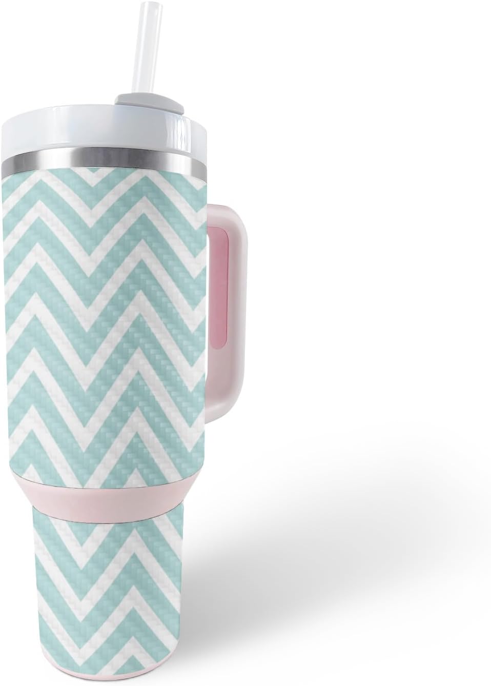 MightySkins – Skin de fibra de carbono compatible con el vaso Stanley The Quencher H2.0 FlowState de 40 onzas, Aqua Chevron, acabado de fibra de
