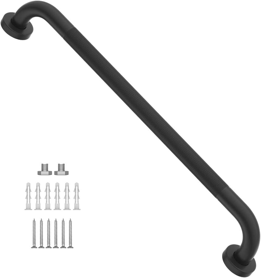 Barra de agarre antideslizante de 24 pulgadas para ducha, color negro aceitado de 1.25 pulgadas de diámetro, barra de agarre para baño, barra de