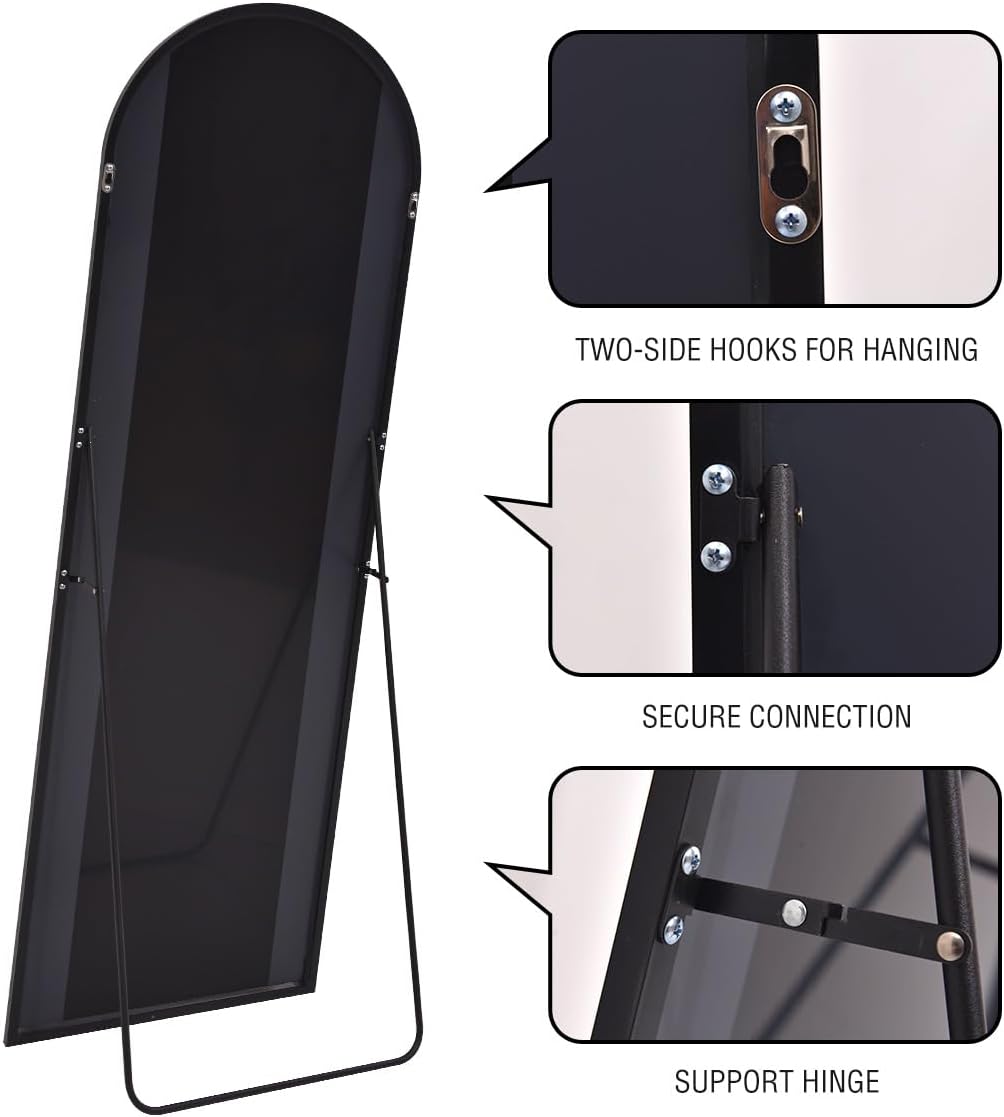 ITSRG Espejo de suelo, espejo de longitud completa con soporte, espejo de pared arqueado, espejo de 28 x 71 pulgadas, espejo de pie negro