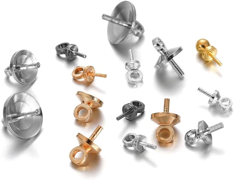 50 pines de latón con medio agujero, pasadores de ojo de tornillo para dijes, conector colgante de perla, accesorios de joyería perforados en la