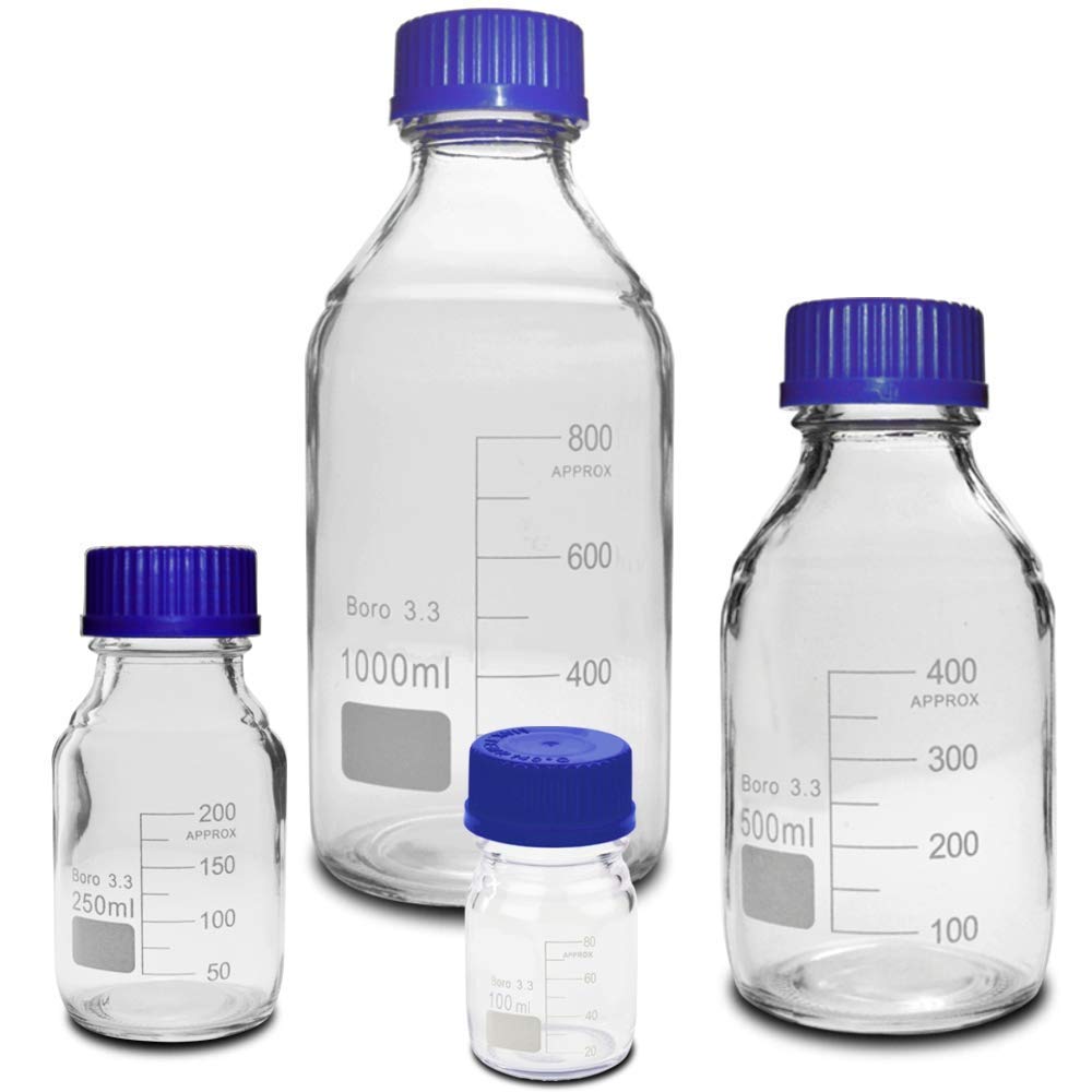 Chiloskit 3.4 fl oz 8.5 fl oz 16.9 fl oz 33.8 fl oz Botella de reactivo de vidrio de borosilicato Botellas de almacenamiento de medios de vidrio con
