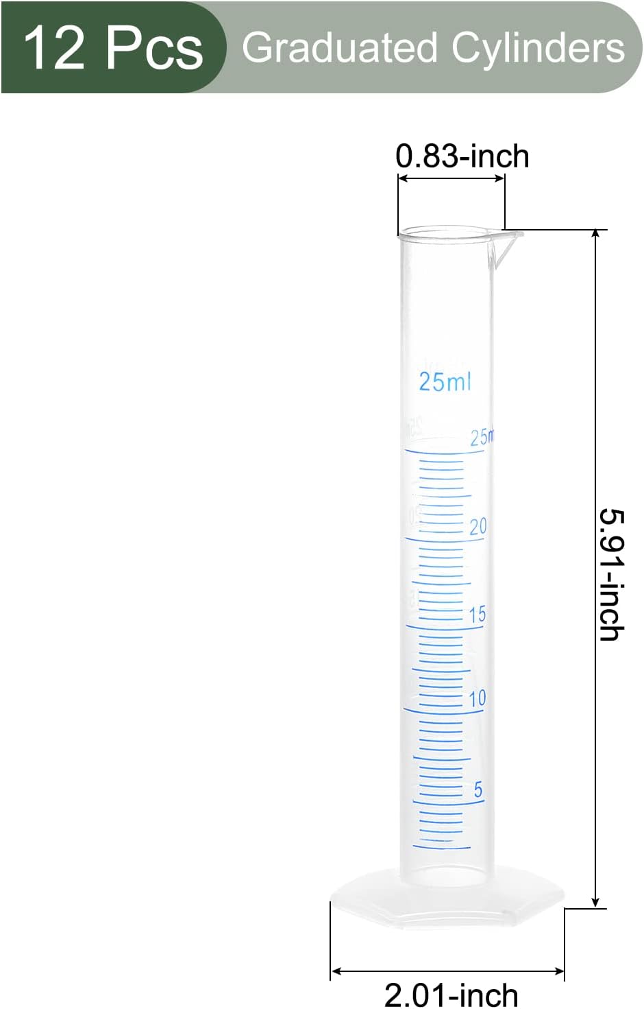 YOKIVE 12 cilindros graduados medidores de plástico, con básculas métricas de 2 caras, para medición química, ideal para laboratorio, uso diario