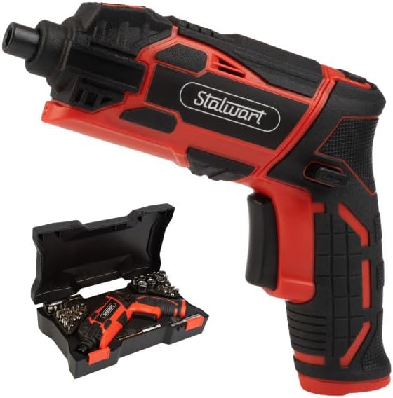 Stalwart – Juego de destornilladores eléctricos de 4 V, 45 piezas, pistola de tornillo recargable inalámbrica de 4.5 Nm 250 RPM con agarre de doble
