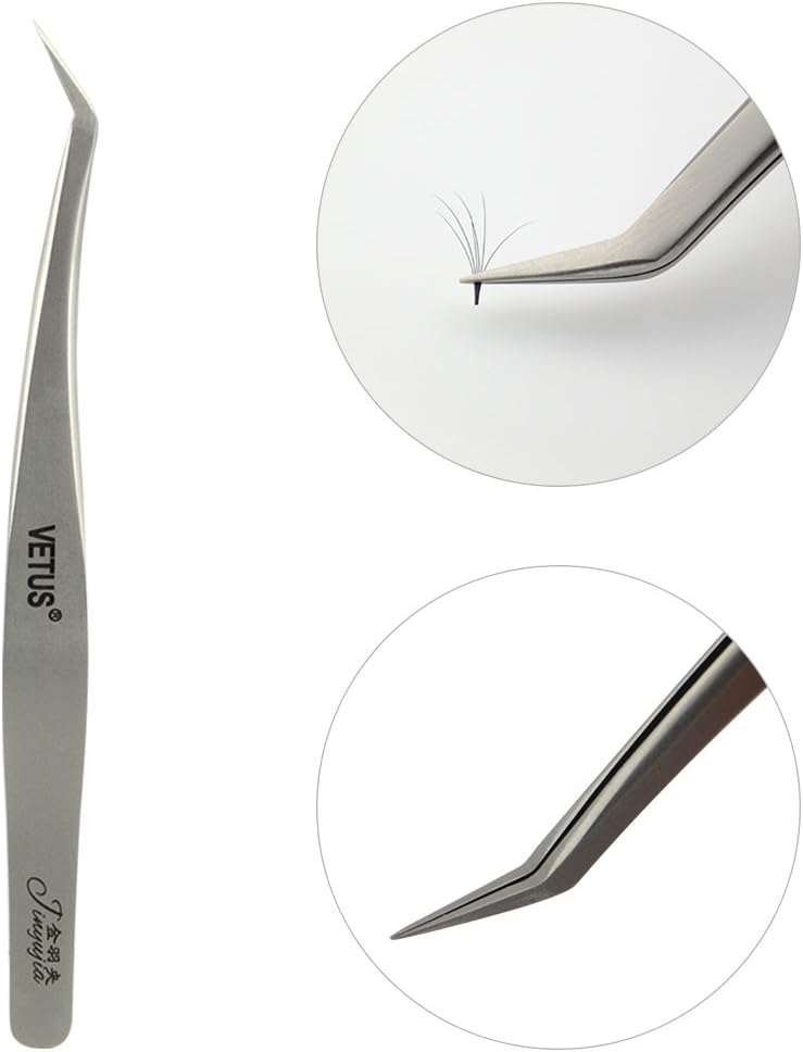 1 pinza curvada Vetus Ultra Rigidity pinzas de delfín extensiones de pestañas, pinzas de aislamiento antiestáticas de acero inoxidable para pestañas