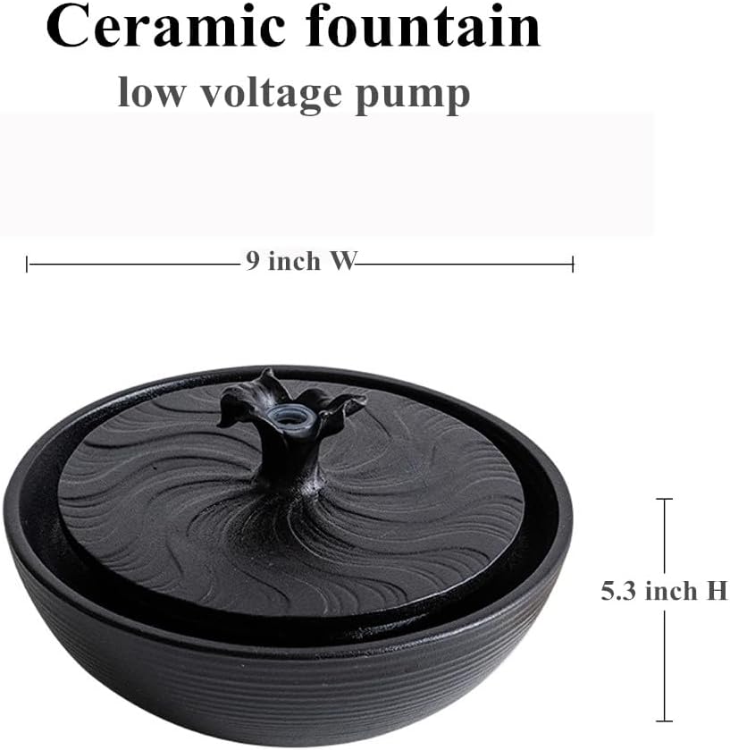 Fuente de agua de mesa de cerámica para decoración del hogar interior y exterior, mesa de escritorio y oficina (negro)