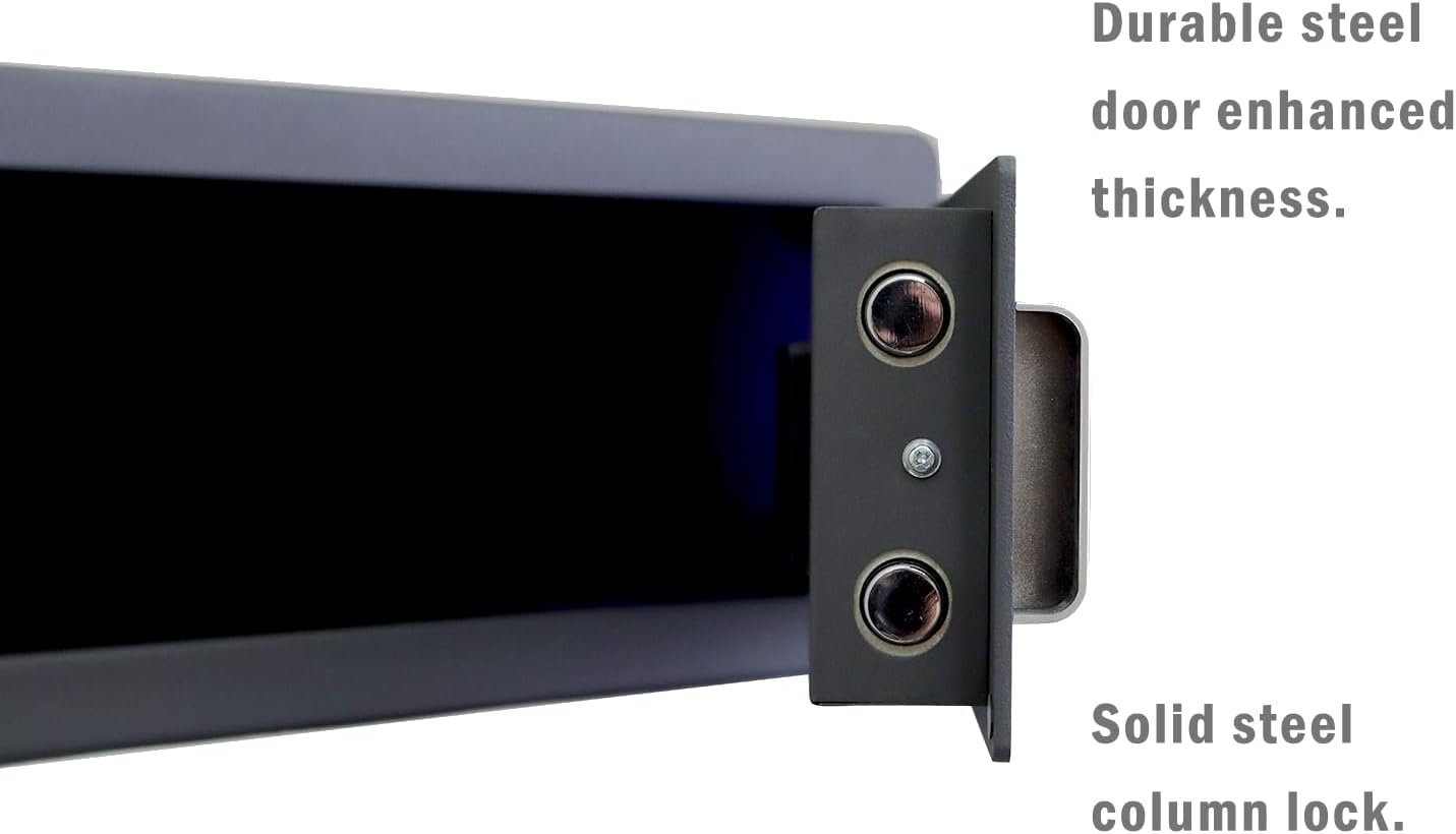 Protex H4-2043ZH-BLACK – Caja fuerte personal con apertura de 3 vías Llave de emergencia, funciona con tarjeta, teclado digital. Luz interior LED,