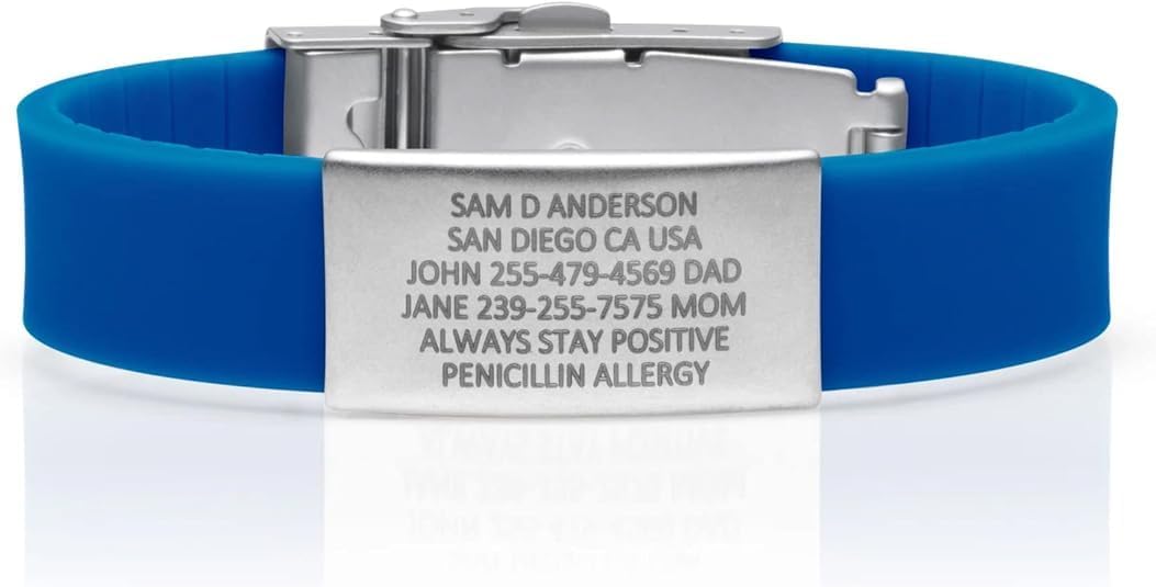 BRECK iD – Pulsera de alerta médica PRO THIN ID – Pulsera de emergencia personalizada para mujeres y hombres, silicona cómoda, acero inoxidable
