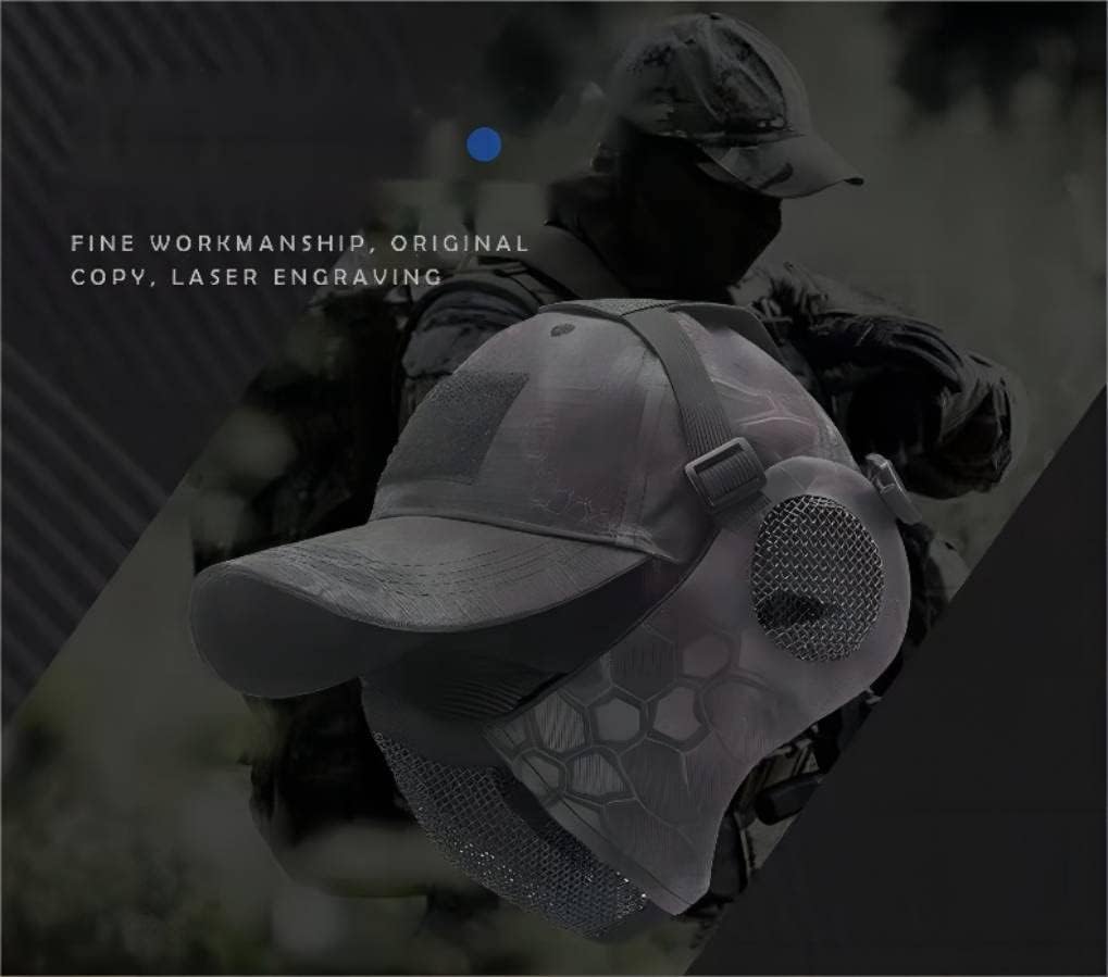 Máscara táctica plegable de malla + con gorra de béisbol ajustable con protección para los oídos, para paintball, cosplay, juego CS