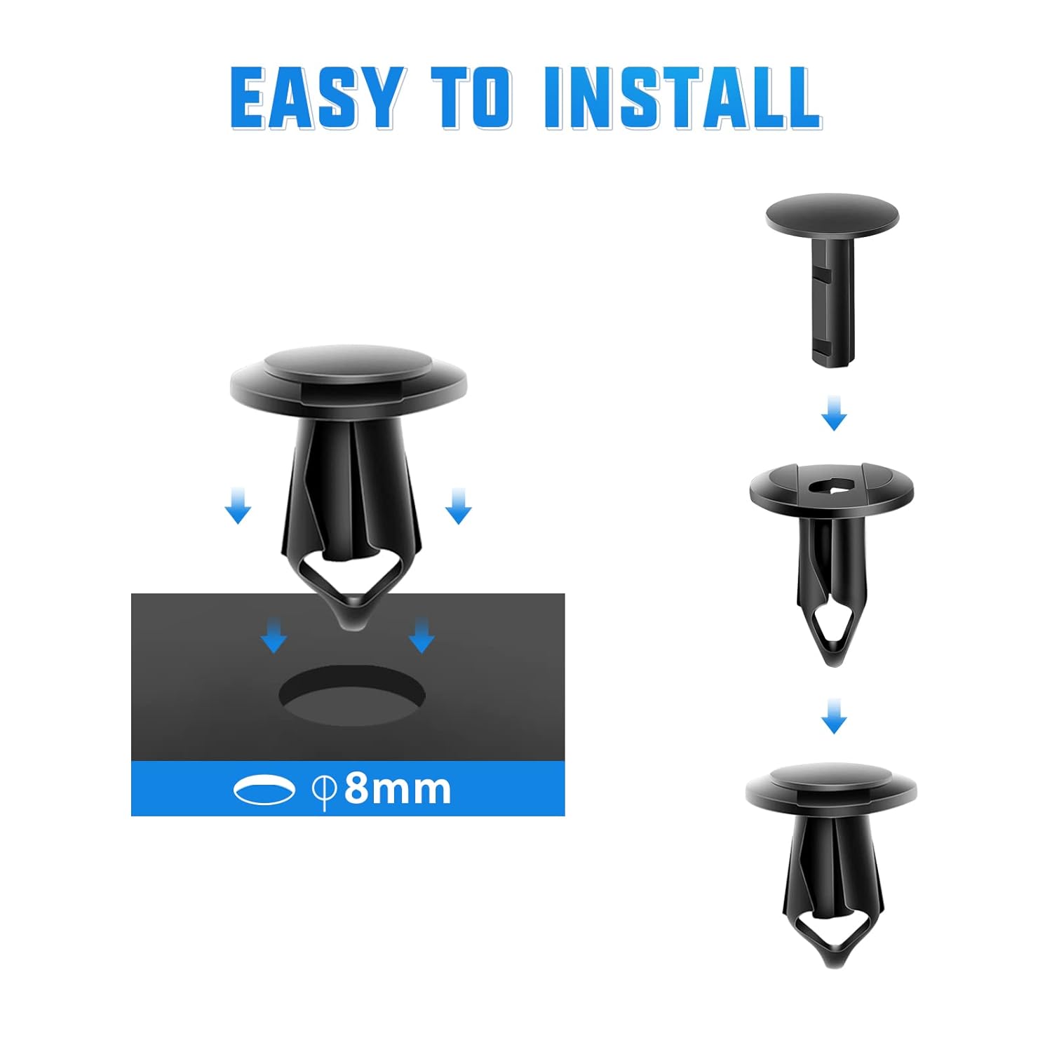 Yesker Clips para parachoques de automóvil, clips de remache de sujeción de parachoques de empuje, retenedores de plástico de nailon de 0.315 in