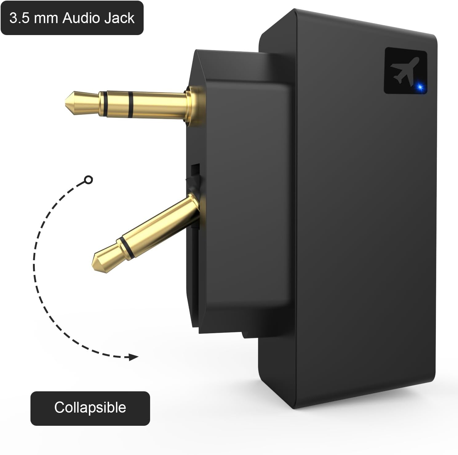 Adaptador de audio Bluetooth de avión para auriculares inalámbricos y cualquier conector auxiliar de 0.138 in en el avión, receptor transmisor