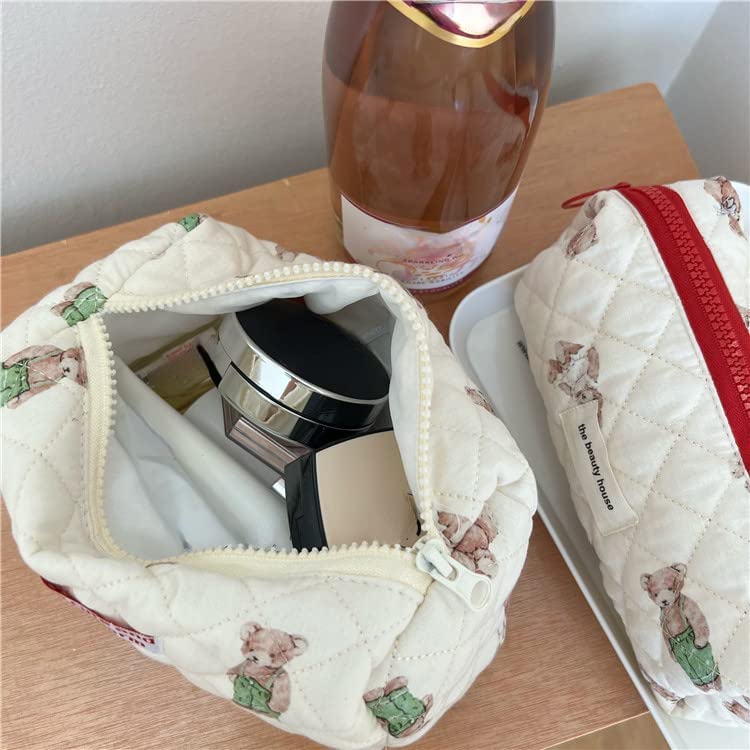 Bolsa de maquillaje Kawaii bonita bolsa de cosméticos de felpa japonesa, bolsa de aseo peluda peluda con patrones de conejito de hadas con