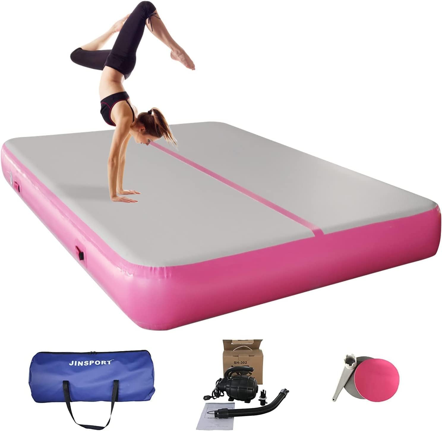 JINSPORT Colchoneta de gimnasia para acrobacias, 10131620 pies, con bomba de aire eléctrica, almohadilla gruesa inflable, equilibrio de choque de