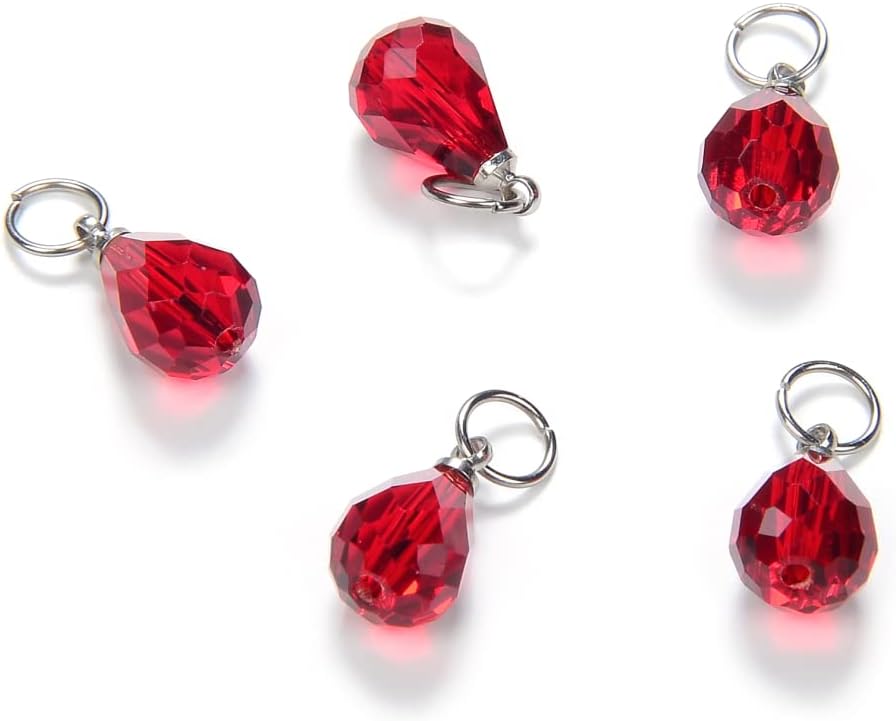 10 cuentas sueltas de piedra natal de enero de Adabele de 0.394 pulgadas con forma de lágrima austriaca y pera, cuentas de gota con anillos para