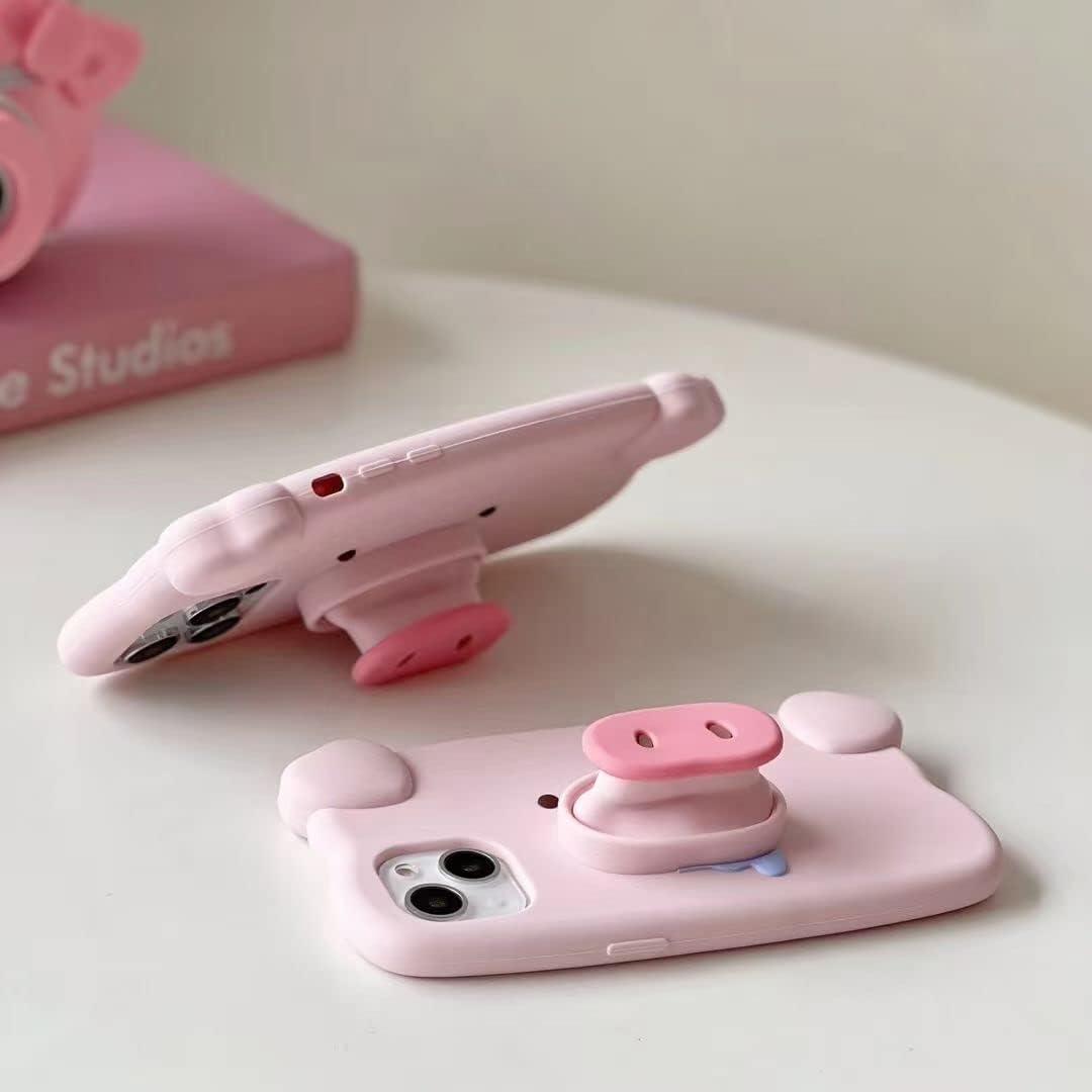 Bonici Funda de teléfono para niñas y mujeres, creativa, súper divertida, multifunción, elástica, con soporte de nariz de cerdo rosa, funda de