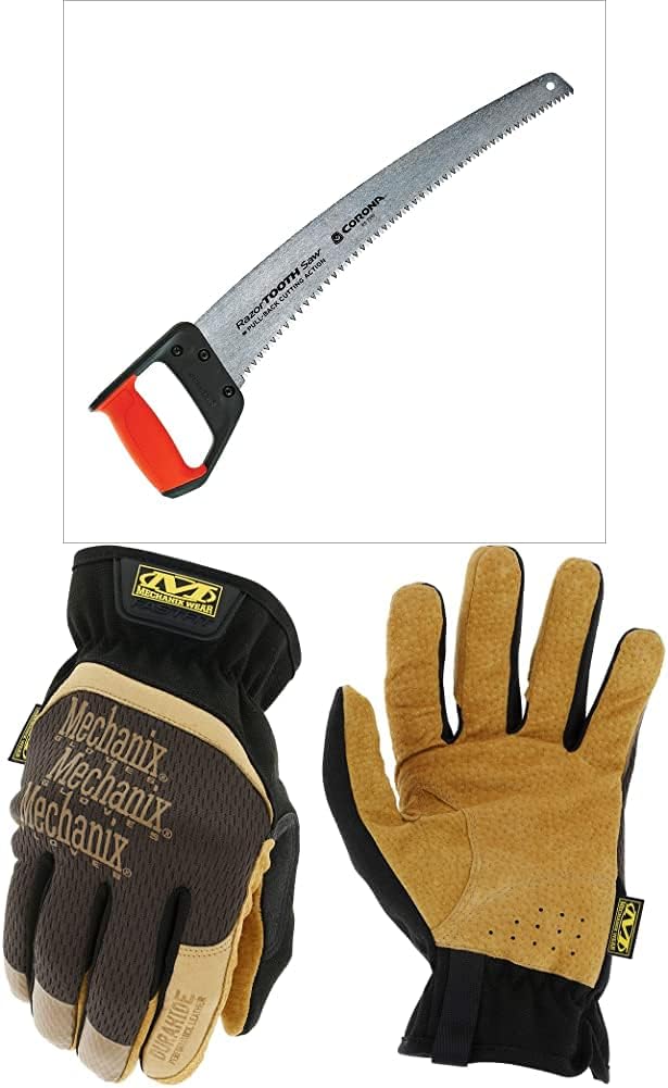 Corona RS7510D RazorTOOTH – Sierra de poda resistente para cortar ramas y ramas de árboles, 18 pulgadas + Mechanix Wear DuraHide FastFit Guantes de