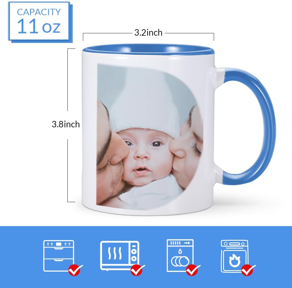 Taza de café personalizada con imagen, texto y nombre, tazas personalizadas por ambos lados de 11 onzas, taza personalizada para papá, regalos