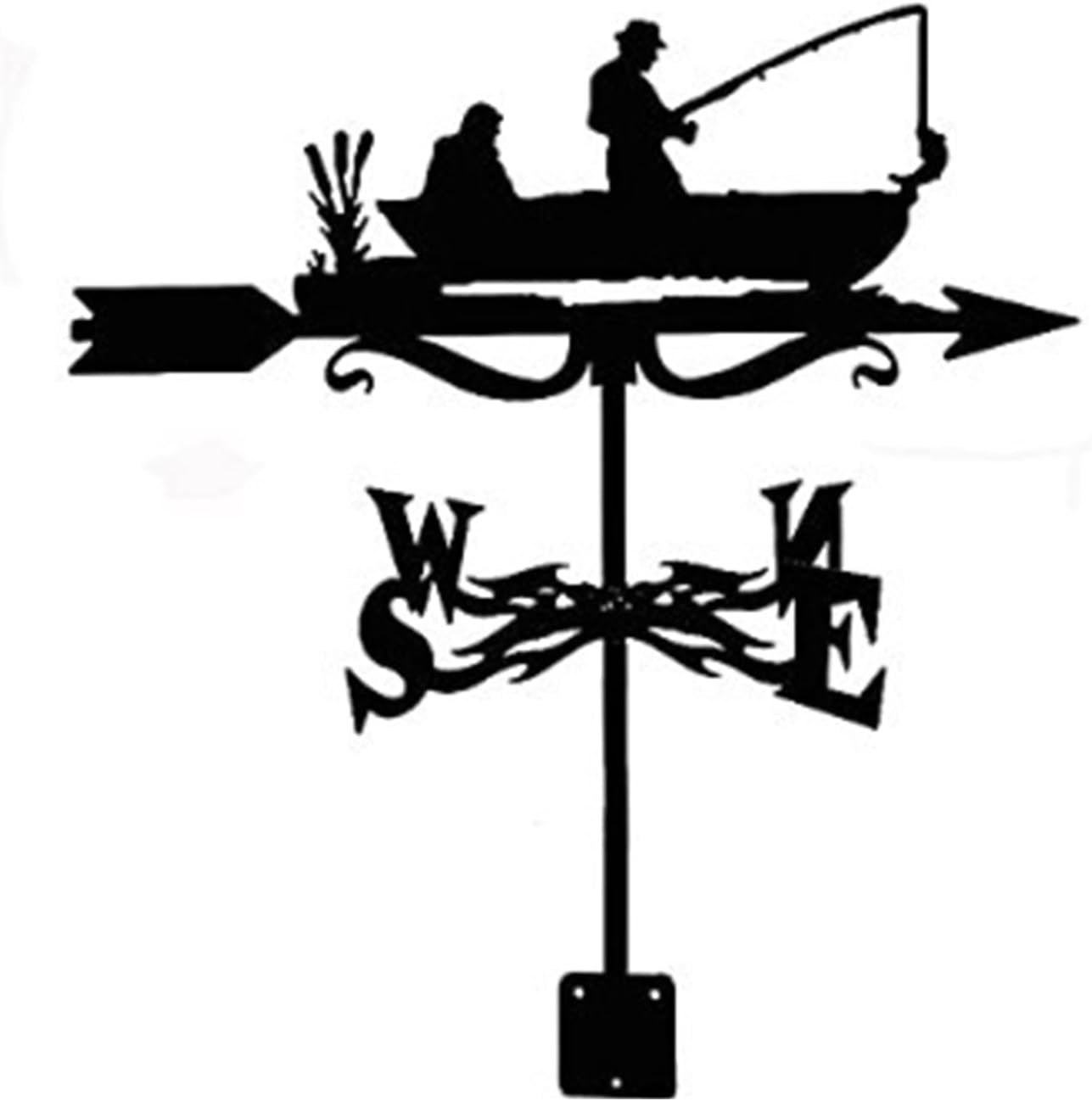 Veleta de metal con forma de barco de pesca para decoración de techo de jardín al aire libre, césped, patio, veleta de clima negro, decoración de