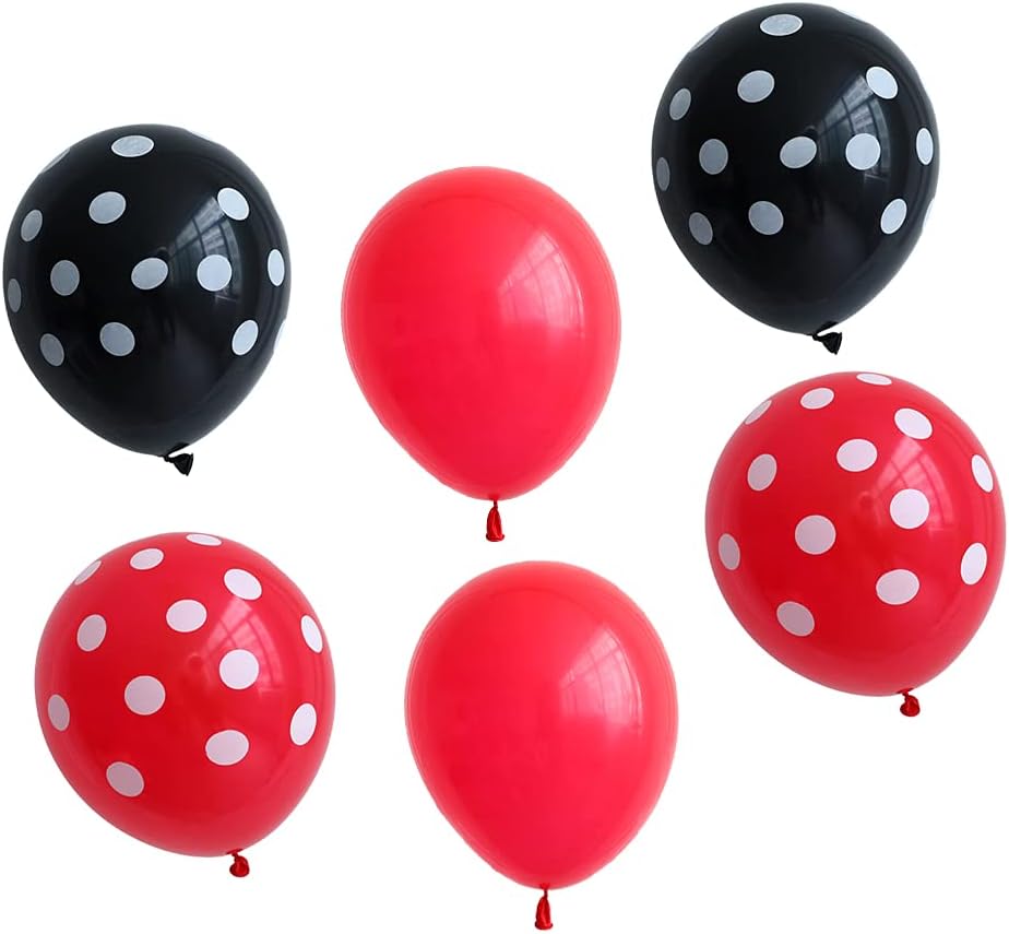 60 globos de lunares rojos y negros de mariquita, globos de punto ondulado, cumpleaños, boda, fiesta, suministros de decoración para niños (rojo