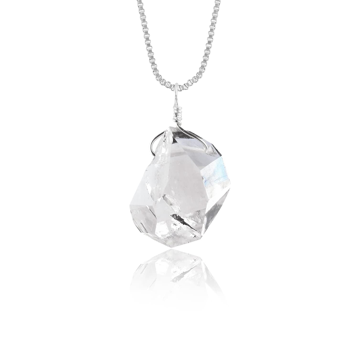 Natural Raw Herkimer Diamond Quartz Stone Rough Crystal Gemstone Dainty Women Pendant Necklace, Chakra Healing Crystals, Birthstone, Silver Plated