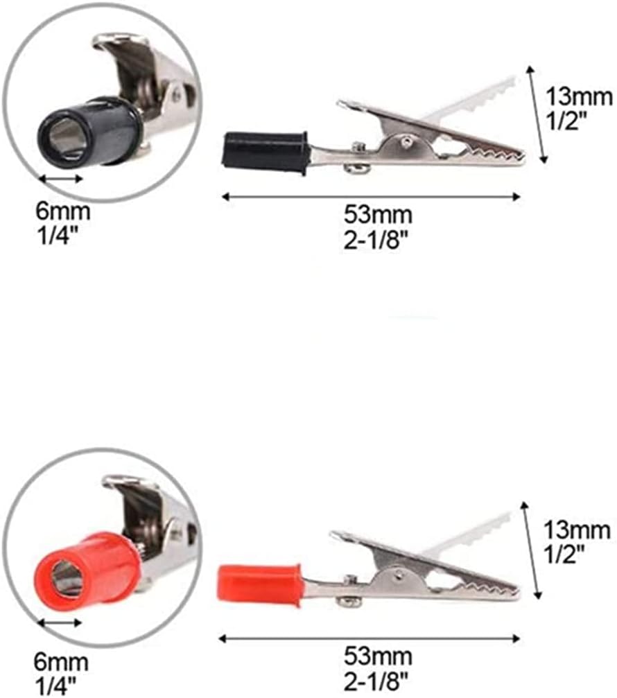 Pinzas de cocodrilo de metal, 20 abrazaderas de prueba eléctricas con manos de plástico, kit rojo y negro