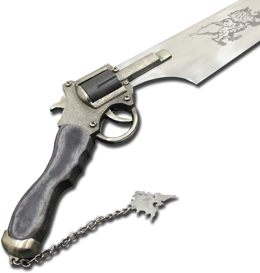 Espada funcional de réplica de revólver para cosplay, construcción de acero inoxidable, funda de cuero, espada de anime con un revólver funcional