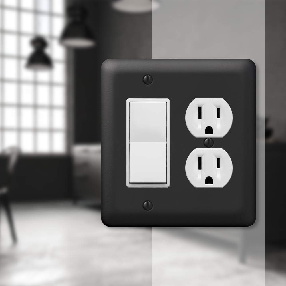 Amerelle 935RDBK Devon – Placa de pared, 1 balancín  1 salida dúplex, acero, negro, paquete de 1