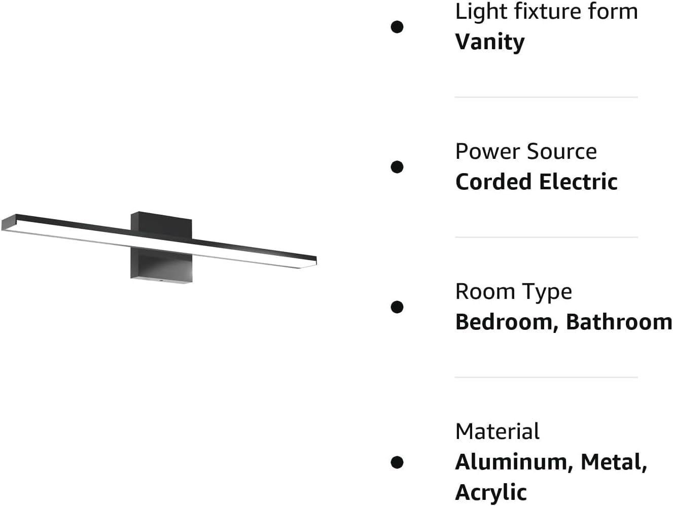 GERAMEXI Luz LED de tocador de 16 pulgadas, moderna luz LED de tocador de baño, color negro mate, 12 W, luces LED modernas de tocador de baño,