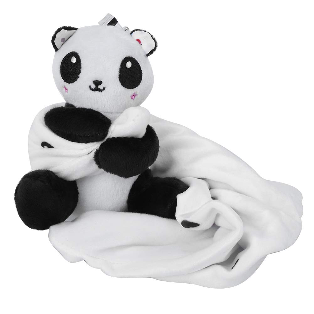 Manta de seguridad para bebé con animales de peluche para niños y niñas, súper suave y adorable (panda negro y blanco)