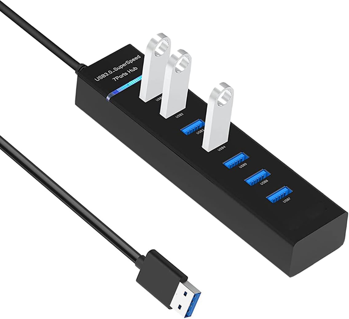 USB Hub3.0, extensor divisor DUOYHIEL de 7 puertos, para transferencia rápida de datos, expansor USB para laptop, cámara, Surface Pro, PC, ratones,