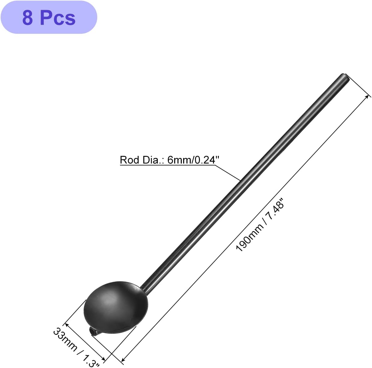 uxcell Pajitas de cuchara de acero inoxidable, 8 popotes reutilizables de metal de mango largo de 7.5 pulgadas, pajitas de paja de forma redonda