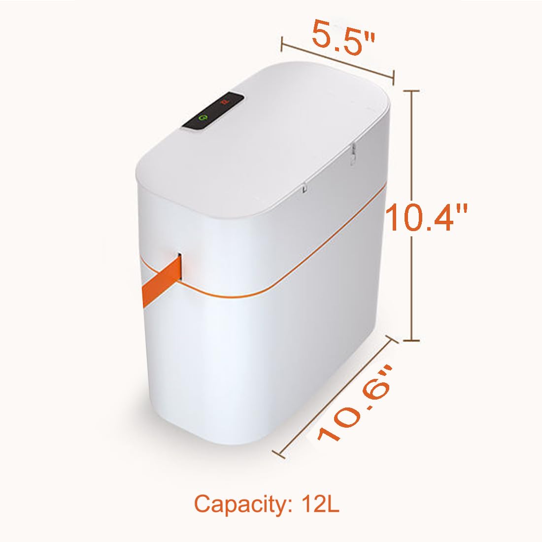 Bote de basura de baño sin contacto con tapa, 3.2 galones, cubo de basura automático delgado de plástico para cocina, dormitorio, sala de estar,