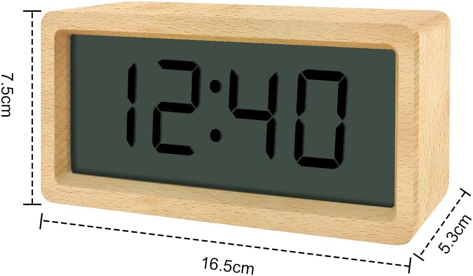 everwood Relojes despertadores digitales de madera para dormitorios con función de repetición LCD de gran número, batería de reserva operada