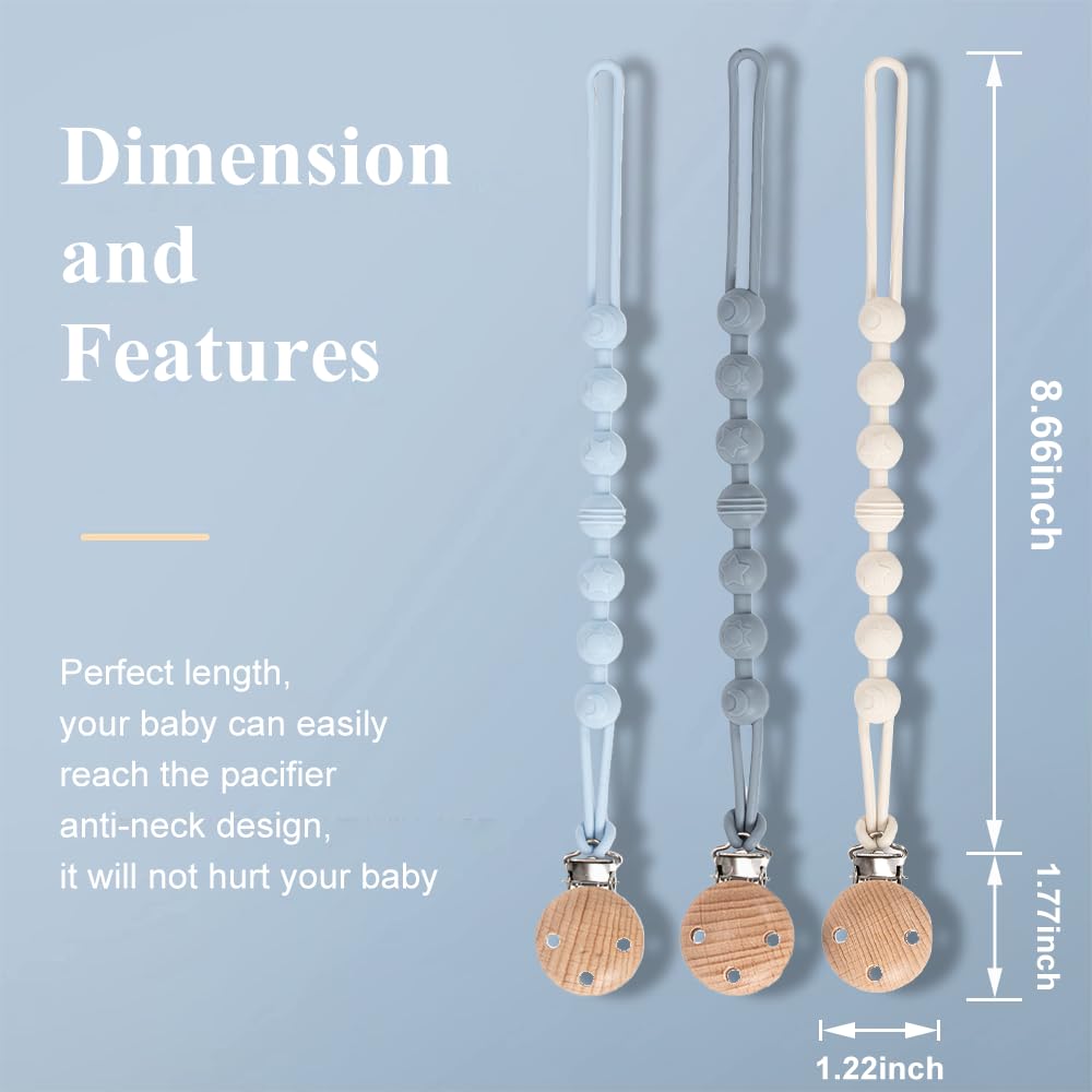 Clip para chupete, paquete de 2 clips de silicona para chupete con diseño de madera, clip de soporte para chupete para bebé niño y niña (blanco)