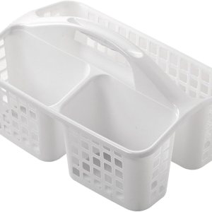 Cesta de ducha de baño con asa, organizador de suministros de limpieza ventilado para dormitorio universitario con 3 compartimentos, color blanco Cesta de ducha de baño con asa, organizador de suministros de limpieza ventilado para dormitorio universitario con 3 compartimentos, color blanco