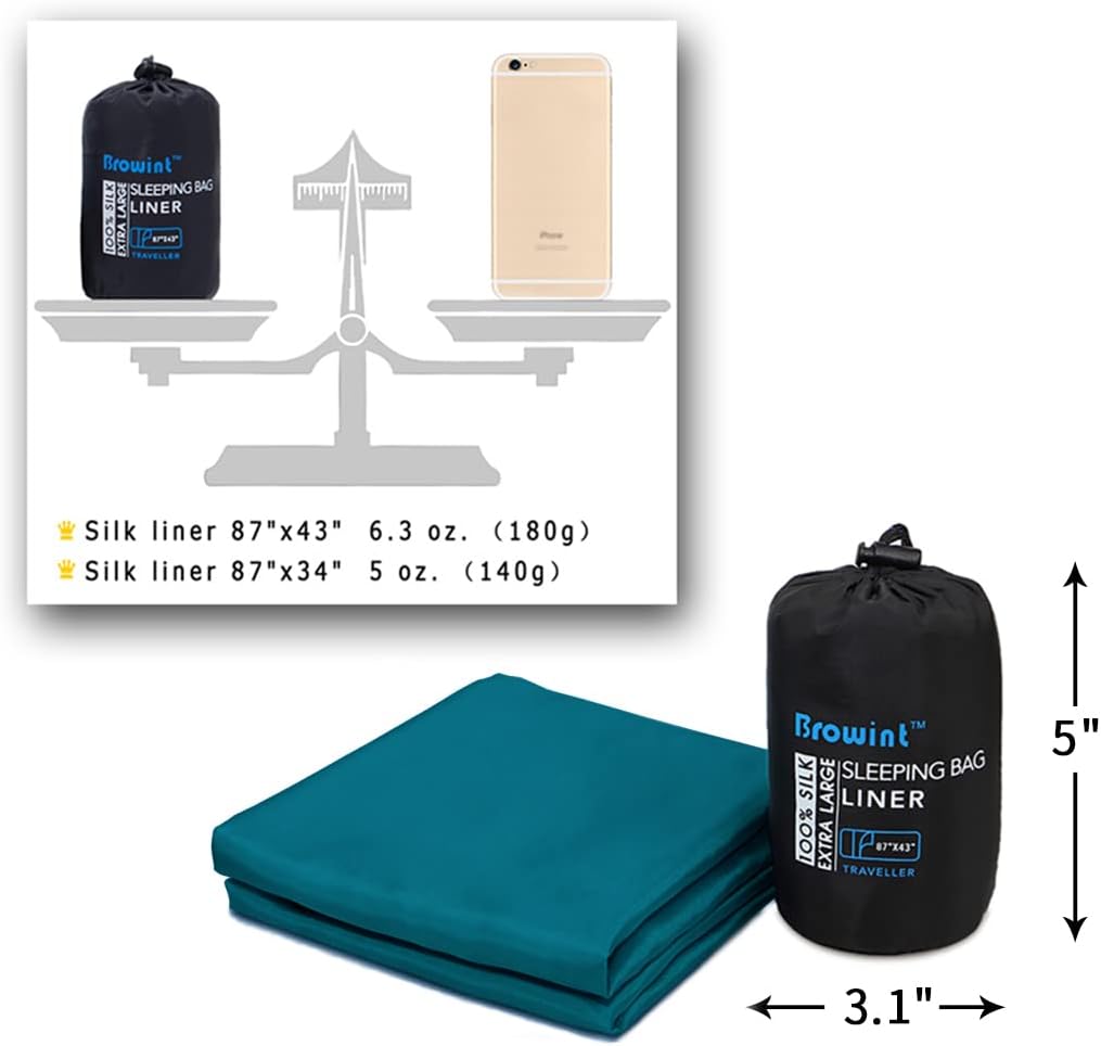 Forro de seda para saco de dormir, saco de dormir de seda, extra ancho de 87 x 43 pulgadas, sábana de viaje ligera para hoteles, más colores para