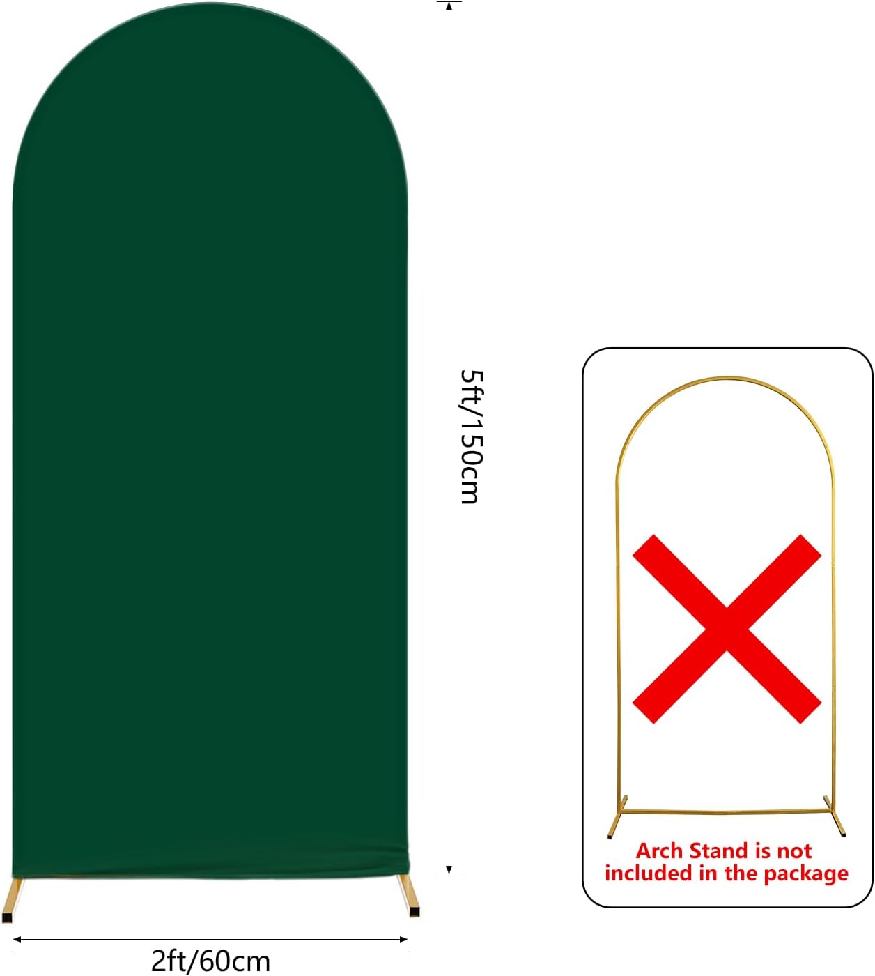 Telón de fondo de pared de arco verde de 2 x 5 pies, cubierta de fondo redondo de color sólido, cubierta de marco de arco redondo de 2 caras,