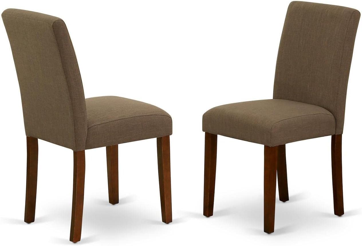East West Furniture ABP3T18 Parson – Juego de 2 sillas acolchadas de tela de lino para comedor, color caoba
