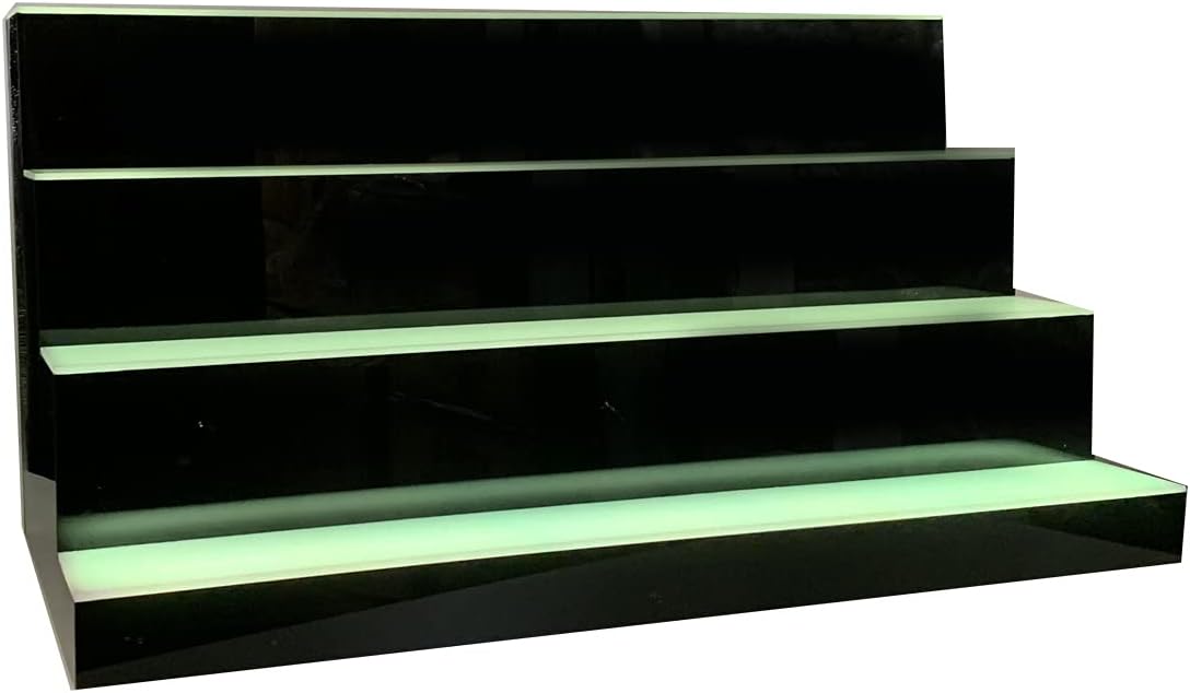 Estante de botella de licor iluminado con luz LED de 31 pulgadas y 4 escalones, estante de botella iluminado para el hogar, estante de bar comercial