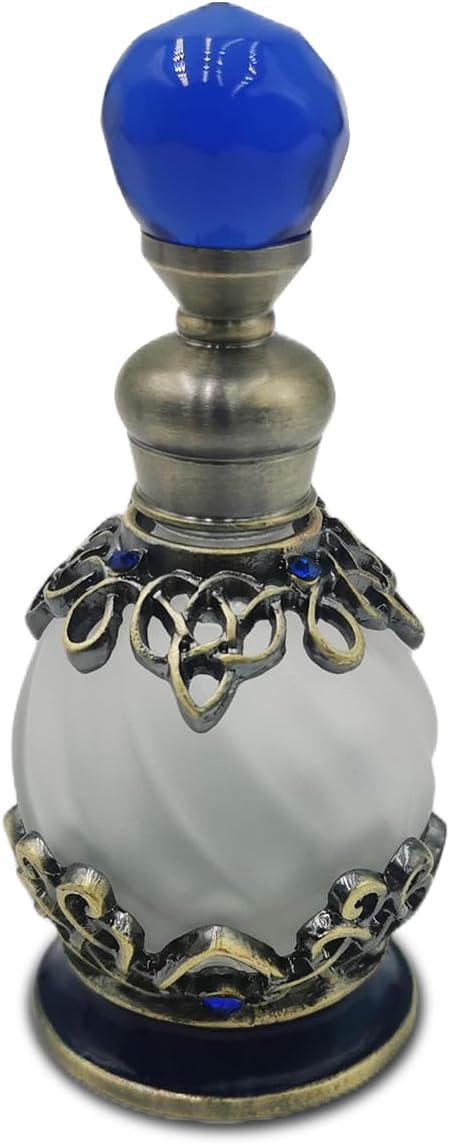 15ml Blue Glass Decorative Perfume Bottles Vintage Jeweled Empty Perfume Bottles Crystal Perfume Vial Refillable Perfume Bottle for Women Girls
