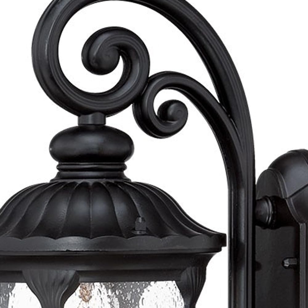 HomeRoots Aplique de pared de linterna de cristal de aluminio fundido negro mate