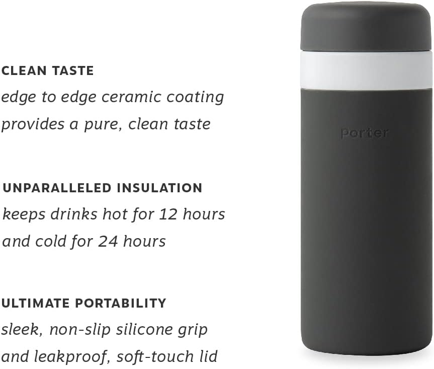 W&P Porter Botella aislada de 16 onzas, revestimiento de cerámica Clean Taste para agua, café y té, boca ancha aislada al vacío, apta para