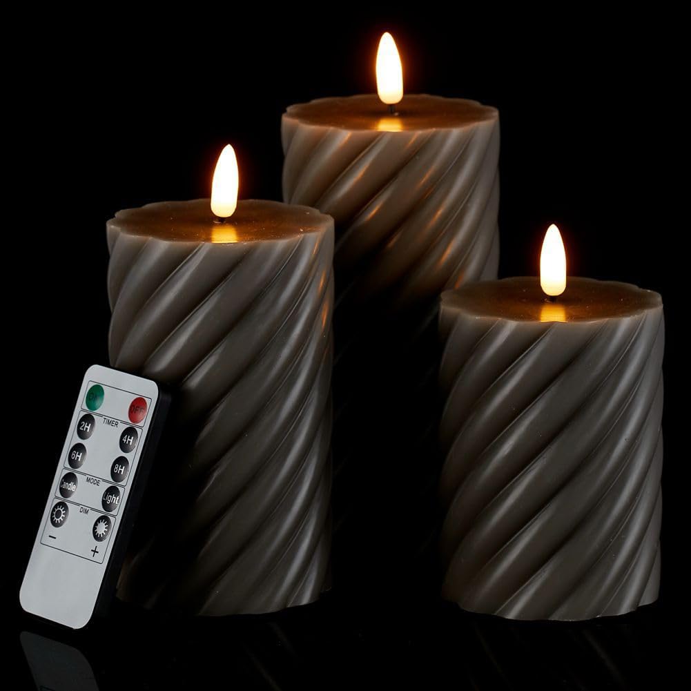 loliow Twist Candles – Juego de 3 velas parpadeantes sin llama de 3 pulgadas (4 pulgadas, 5 pulgadas, 6 pulgadas), con control remoto, para el