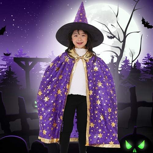 Capa de bruja de mago con sombrero y bolsa de calabaza, accesorios de disfraz de Halloween para niños, fiesta de cosplay