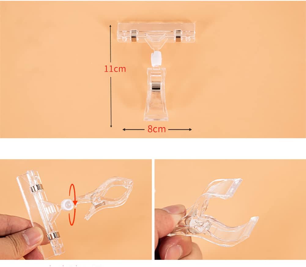 10 clips de plástico para letreros de mercancía, abrazaderas de sujeción giratorias, clips de etiquetas para reventar, clips dobles para etiquetas,