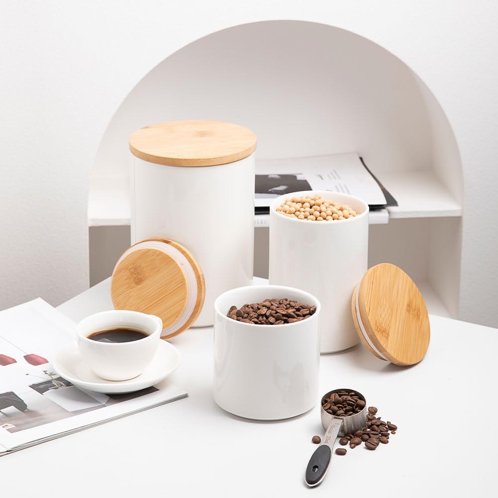 Sweejar Juego de recipientes de cerámica para almacenamiento de alimentos, recipientes apilables para encimera con tapas herméticas Boomboo para