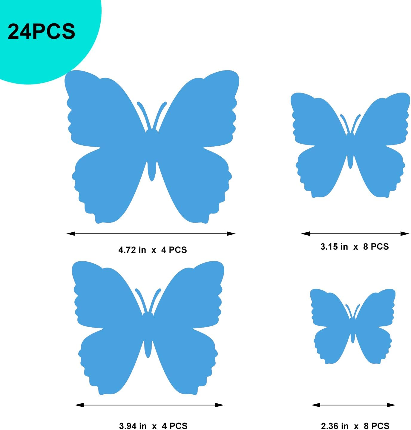 Rankaxa 24-Pack Butterfly Wall Decorations, Removable 3D Butterfly Stickers for Party Decoration, Home Art Decoration, and Other DIYwith Magnets.
