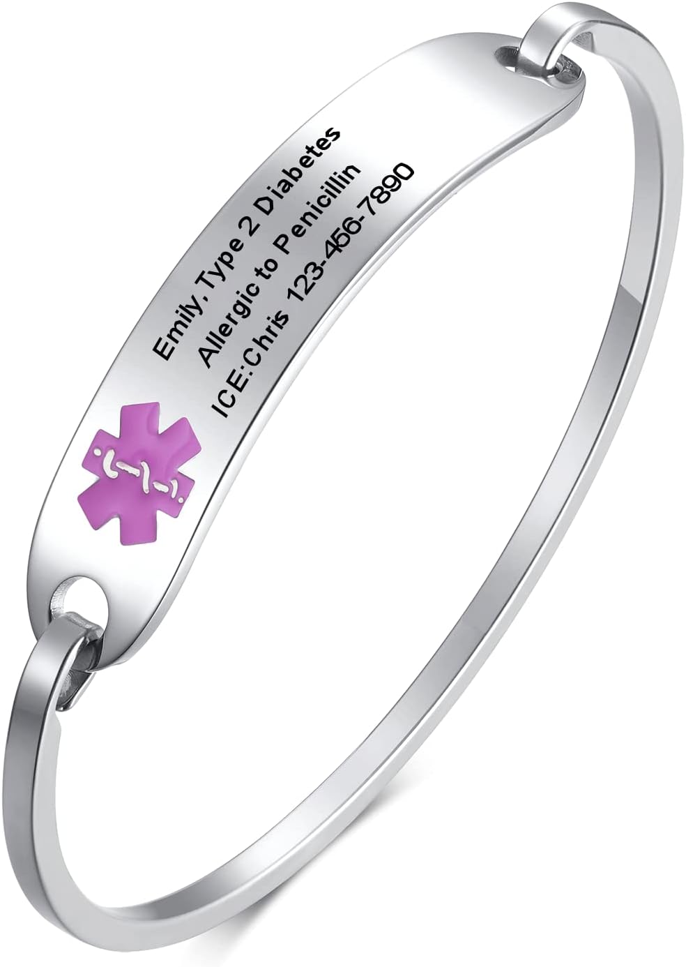 VNOX Pulsera de identificación de alerta médica de acero inoxidable con grabado personalizado gratis
