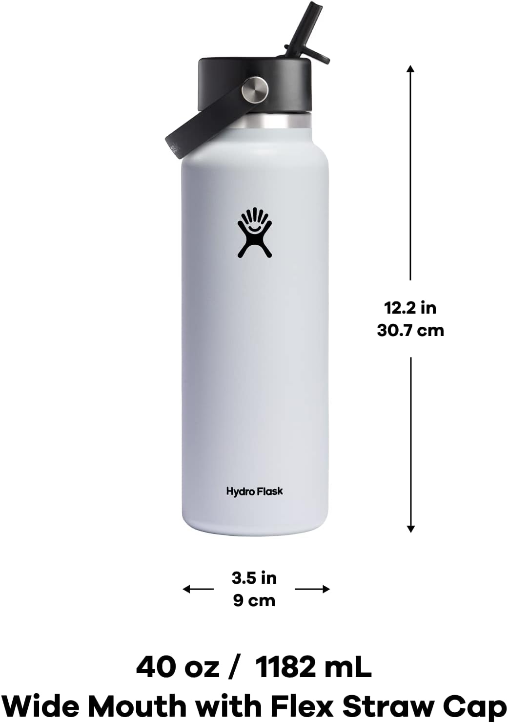 Hydro Flask Botella de agua de boca ancha de acero inoxidable con tapa de popote flexible y aislamiento al vacío de doble pared