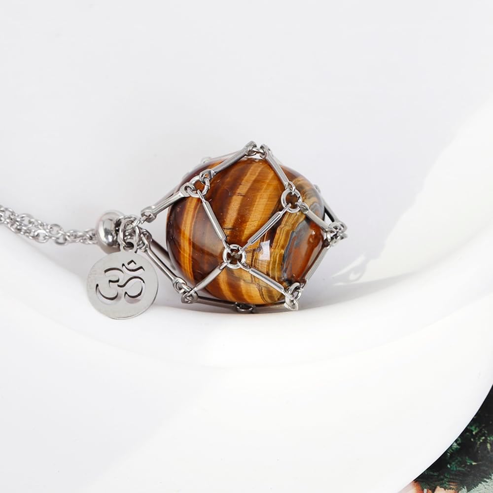 Da Piao Liang Collar con soporte de cristal curativo, jaula de acero inoxidable para piedras, joyería de yoga y meditación, cadena ajustable de 25.6